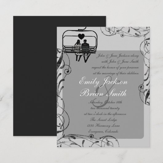 Grijze zwarte witte skilift Aangepaste bruiloft no Kaart (Voorkant / Achterkant)