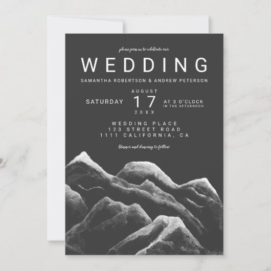 Grijze zwarte witte waterverf bergt bruiloft kaart (Voorkant)