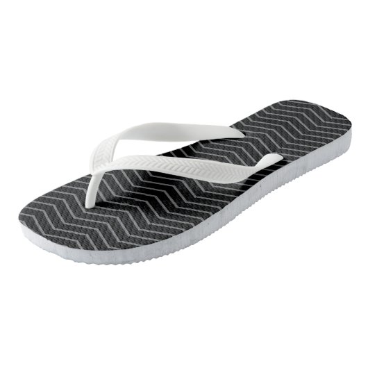 Grijze Zwarte Zigzag Golfpatroon Flip Flops (Schuin)