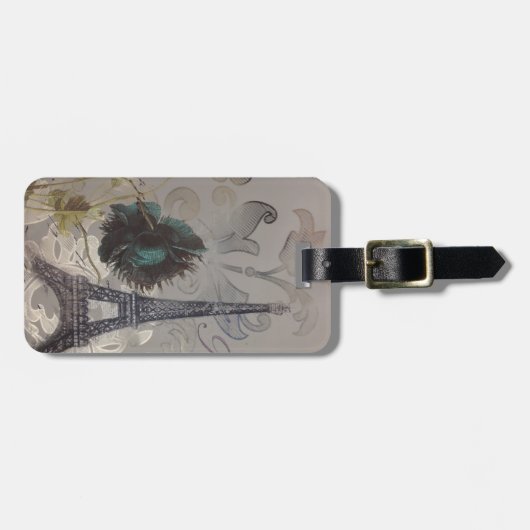 grijze zwendel moderne  parijs eiffeltoren bagagelabel (Voorkant horizontaal)