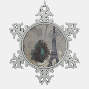 grijze zwendel moderne parijs eiffeltoren tin sneeuwvlok ornament