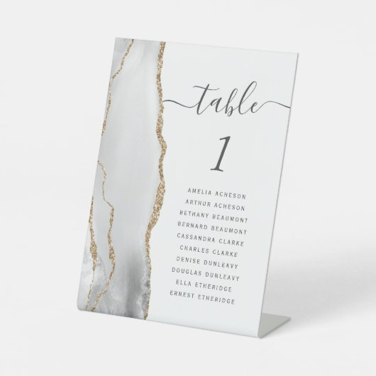 Grijzige goudbruidetabelnummer reclamebord met voetstuk (Voorkant)