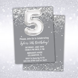 Grijzilveren 5e verjaardagsfeestje kaart