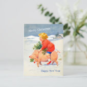 gril op de Afbeelding voor kerstmis in varkensfor Briefkaart (Staand voorkant)