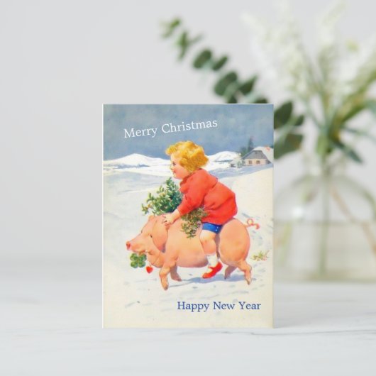  gril op de Afbeelding voor kerstmis in varkensfor Briefkaart (Staand voorkant)