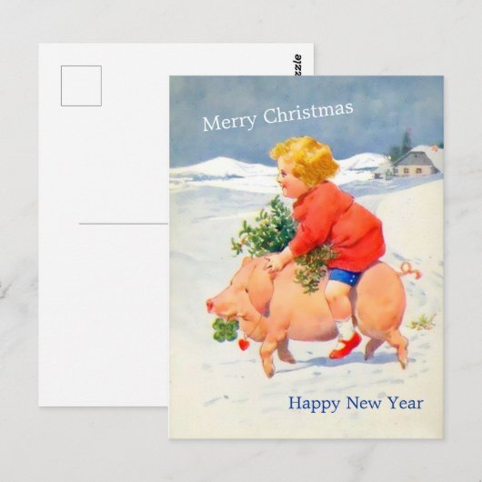  gril op de Afbeelding voor kerstmis in varkensfor Briefkaart (Voorkant / Achterkant)