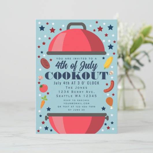 Grill 4 van juli Cookout uitnodiging (Staand voorkant)