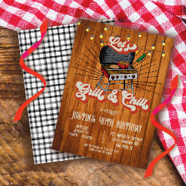 Grill and Chill BBQ Woodcut Retro Birthday Party Kaart