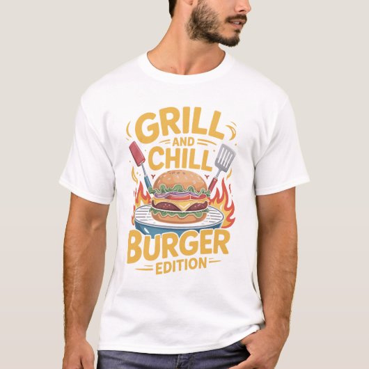 Grill and Chill Burger Lovers T-Shirt Design (Voorkant)