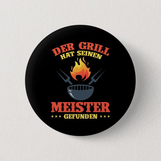 Grill Barbecue BBQ Grillmeister Chef Grillchef Gif Ronde Button 5,7 Cm (Voorkant)