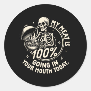 Grill Bbq Feestje Mijn Vlees Is 100% In Jouw M Ronde Sticker