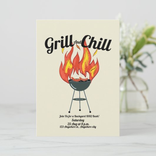 Grill & Chill BBQ Bash Uitnodiging | achtertuinfee (Staand voorkant)