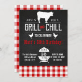 Grill & Chill BBQ BirthdayRustic Chalkboard Invite Kaart (Voorkant / Achterkant)