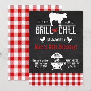 Grill & Chill BBQ BirthdayRustic Chalkboard Invite Kaart