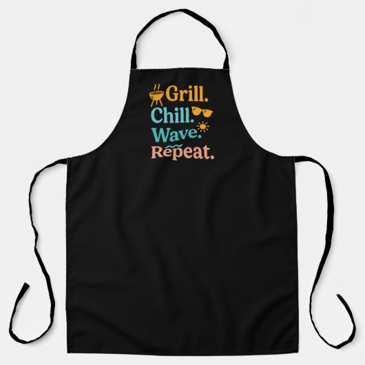 Grill chill wave repeat summer beach quote black schort (Voorkant)