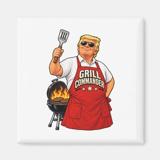 Grill Commander BBQ Picknick Vierkant Magneet (Voorkant)