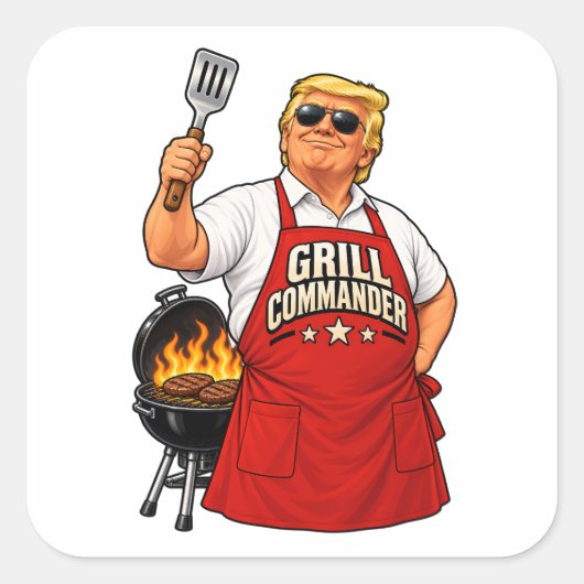 Grill Commander BBQ Vierkante Sticker (Voorkant)