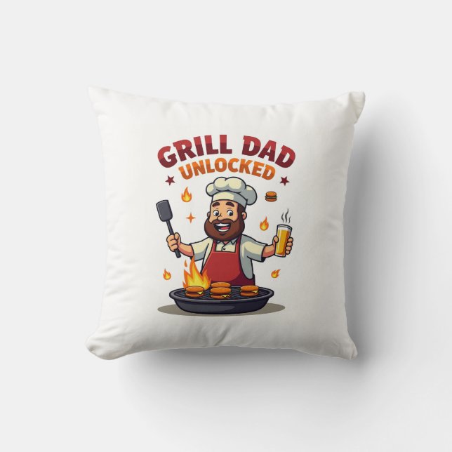 Grill Dad Ontgrendeld - Grappige BBQ Chef Dad Desi Kussen (Voorkant)