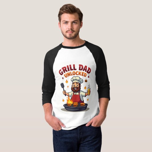 Grill Dad Ontgrendeld - Grappige BBQ Chef Dad Desi T-shirt (Voorkant volledig)