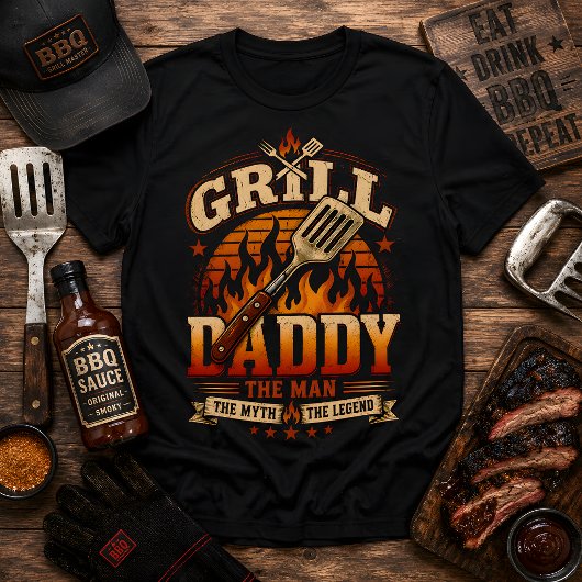 Grill Daddy BBQ Retro Zonsondergang Versleten T-shirt