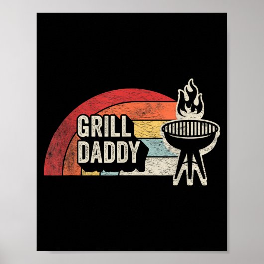 Grill Daddy Retro Sunset Bbq Grafisch Voor Vader Poster (Voorkant)