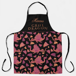 Grill Dragon Red Hand Drawn Dragon Pattern Schort