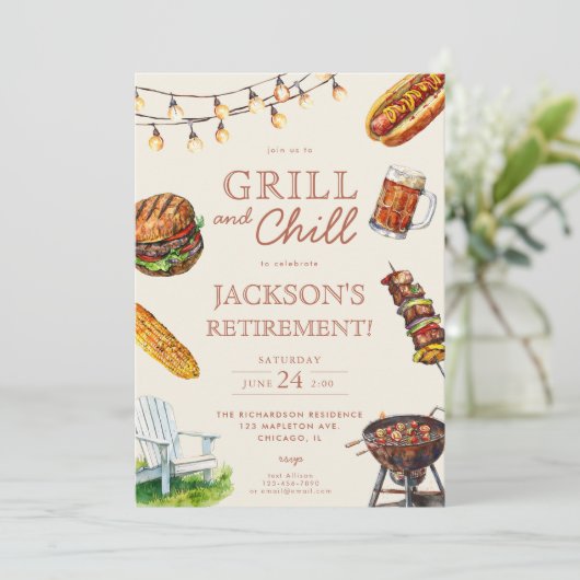 Grill en Chill Barbeque BBQ pensioenfeest Kaart (Staand voorkant)