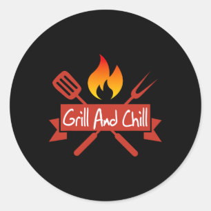 Grill en chill BBQ food lover grappig Ronde Sticker