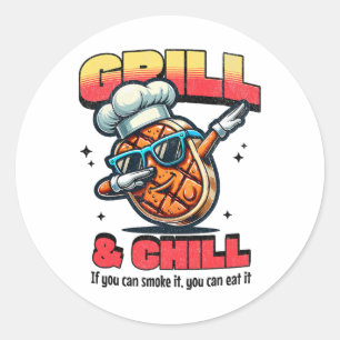 Grill en chill Grappig BBQ Dab Gegrilde Steak Food Ronde Sticker