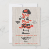 Grill en Chill Houtsnede Retro BBQ grill Feestje Kaart (Voorkant)