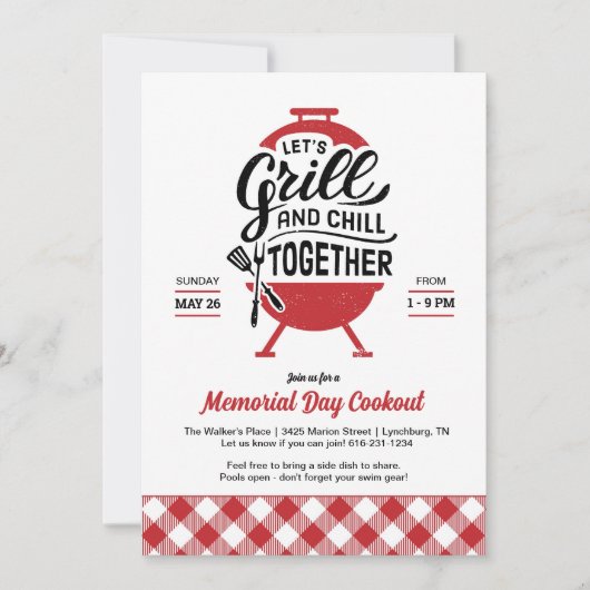 Grill en Chill Memorial Day Cookout uitnodiging (Voorkant)