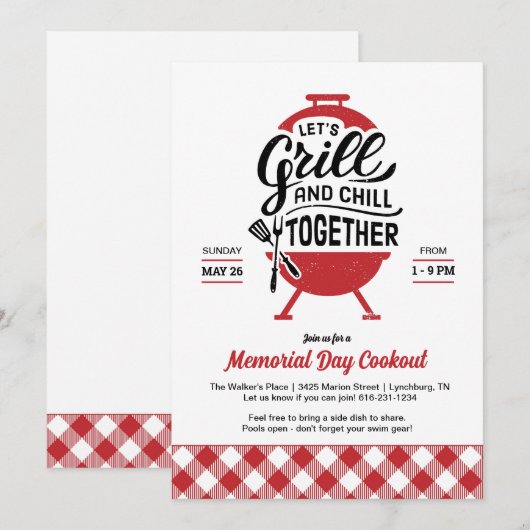 Grill en Chill Memorial Day Cookout uitnodiging (Voorkant / Achterkant)