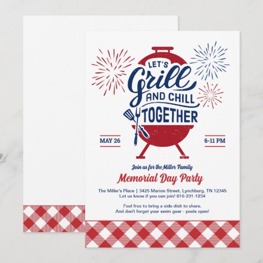 Grill en Chill Memorial Day Party uitnodiging (Voorkant / Achterkant)