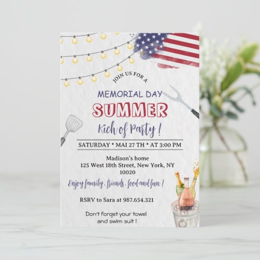 Grill en Chill Memorial Day Party uitnodiging (Staand voorkant)