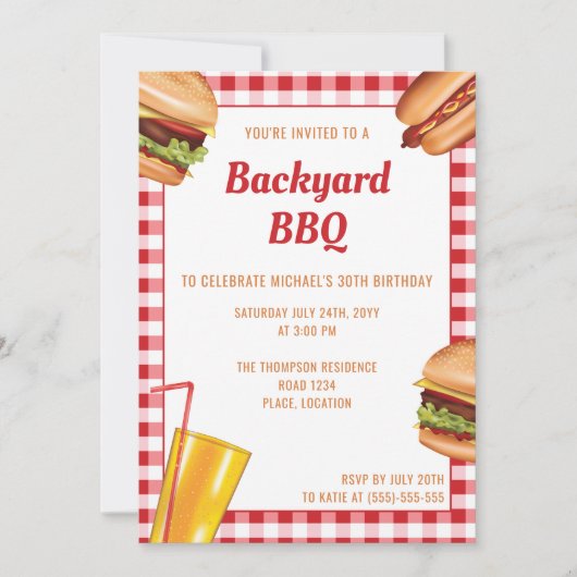 Grill Food Hamburger Hot Dog Backyard BBQ Verjaard Kaart (Voorkant)