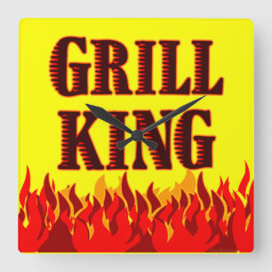 Grill King BBQ Flames Wall Clock Vierkante Klok