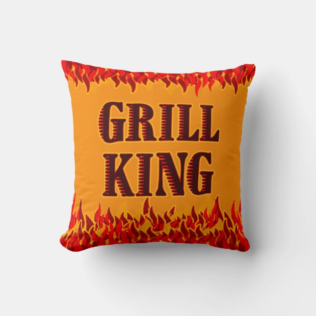 Grill King Rode Vlammen BBQ Kunst Kussen (Voorkant)