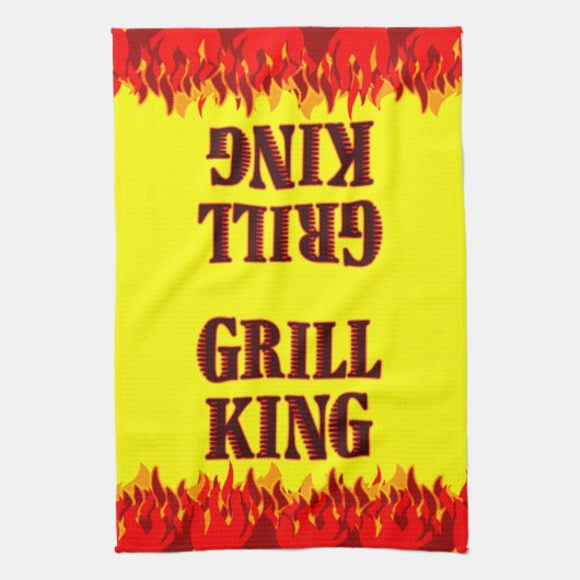 Grill King Rode Vlammen Gele Keukenhanddoek (Verticaal)