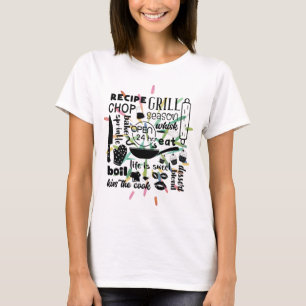 Grill Kitchen Bake Chef Word Art Explosion T-shirt