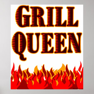 Grill Koningin Red Flames BBQ Art Poster