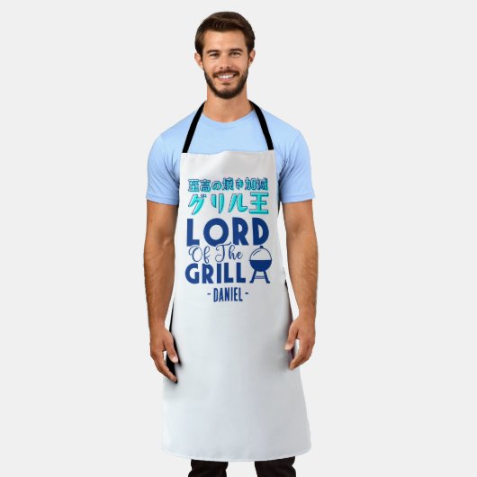 Grill Lord Modern Blue Typography for BBQ Dads Schort (Gedragen)