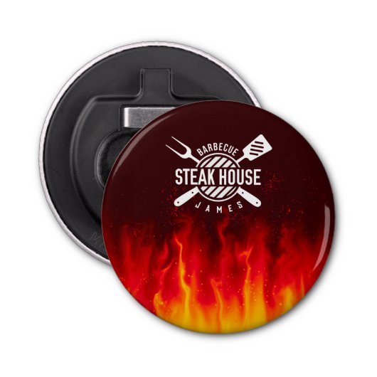 Grill Master - Aangepaste BBQ vlammen Button Flesopener (Voorkant)