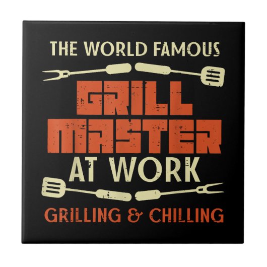 Grill Master at Work Grilling Chilling Funny Bbq Tegeltje (Voorkant)