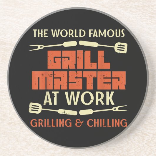 Grill Master at Work Grilling Chilling Funny Bbq Zandsteen Onderzetter (Voorkant)