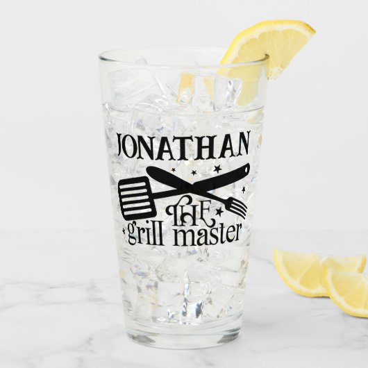 Grill Master BBQ Chef Kook Cadeau voor Hem Naam Glas (Achterkant ijs)