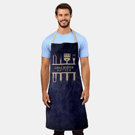 Grill Master BBQ Maak Je Eigen Mannen navy Schort (Gedragen)