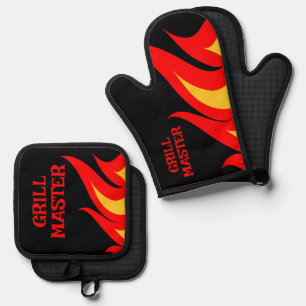 Grill Master BBQ vuur vlammen gepersonaliseerd Ovenwant & Pannenlap Set