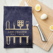 Grill master classic navy leder BBQ tools name Theedoek (Quarter Fold)
