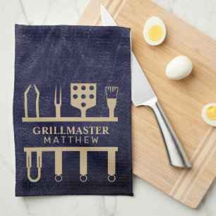 Grill master classic navy leder BBQ tools name Theedoek