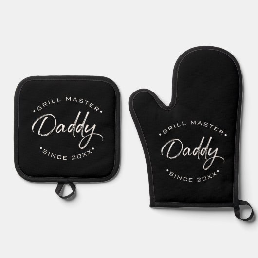 Grill Master Daddy Gepersonaliseerd Jaar Ovenwant & Pannenlap Set (Voorkant)
